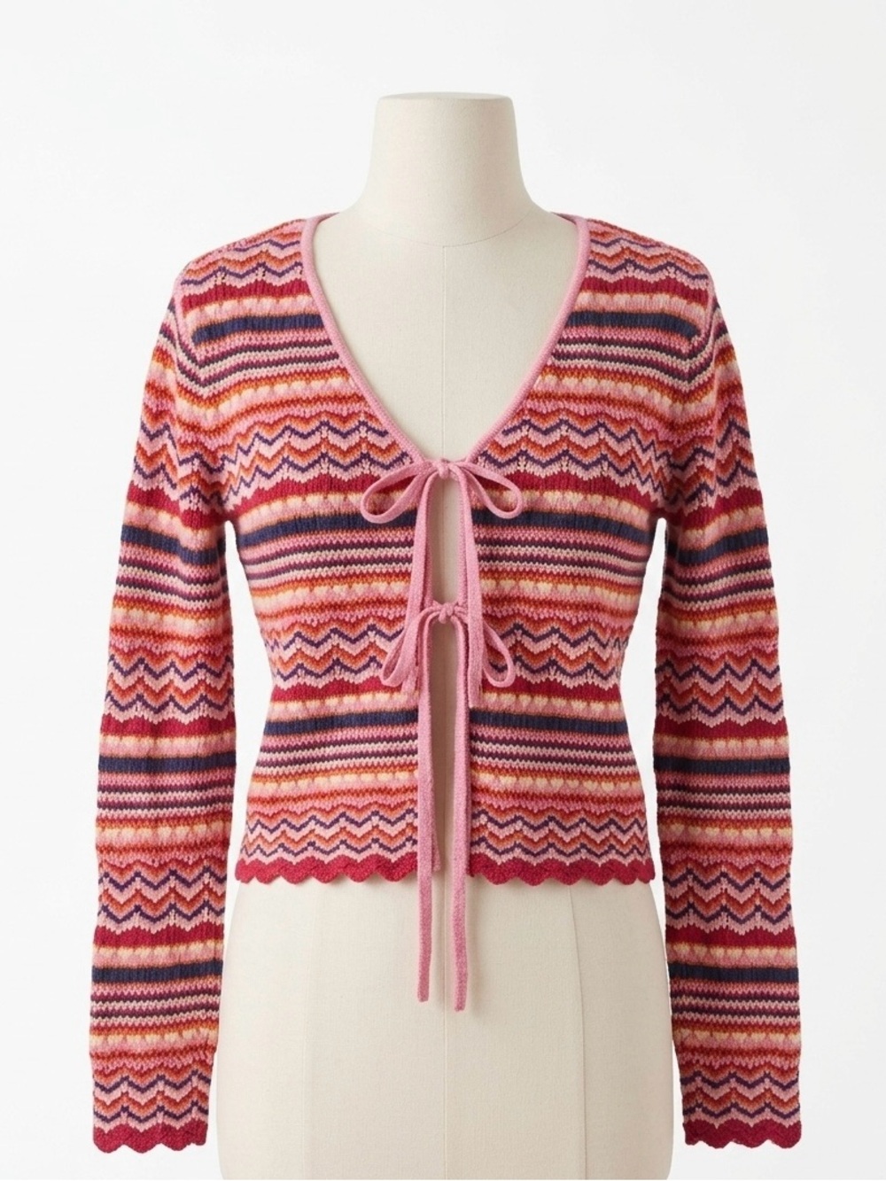 Jessica Simpson NWT Alani Pointelle Tie Front Cardigan L
